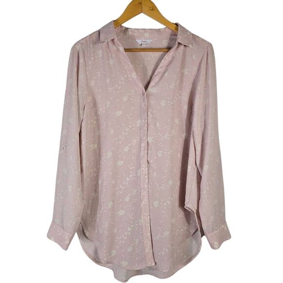 Candie's Light Pink Floral Button Down Shirt - Picture 1 of 5